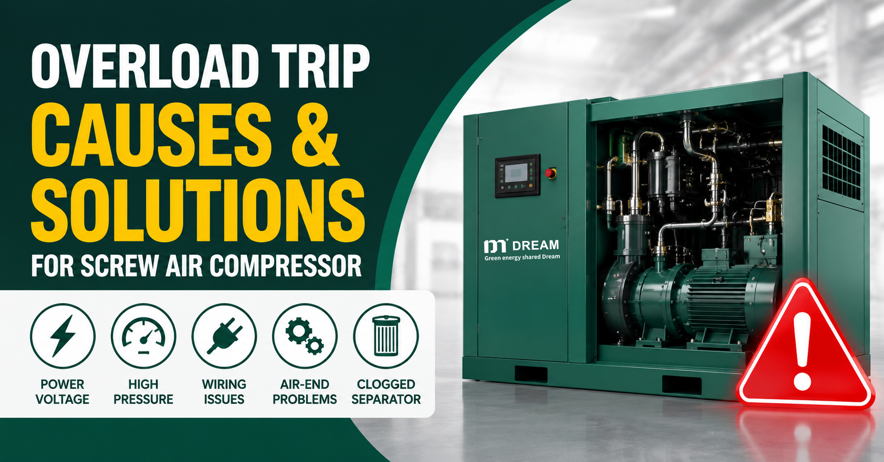Causes and Solutions for Screw Air Compressor Overload Trip (Current Overload)